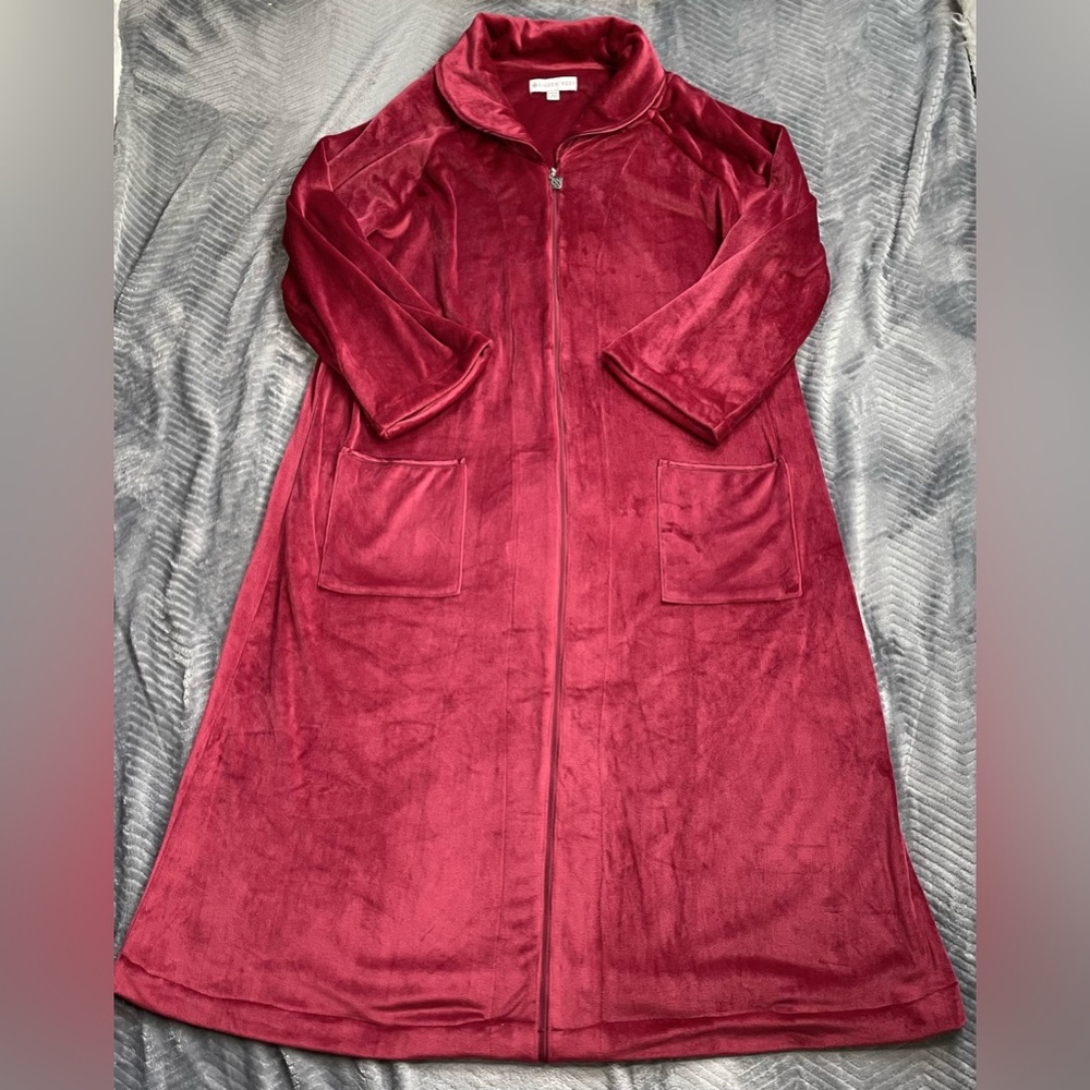 Eileen‎ West Ballet Double Velour Full Zip Robe Dressing Gown Wine Red L/XL